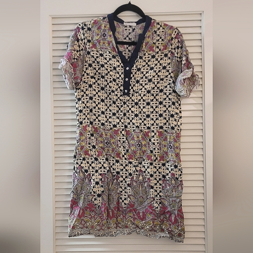 Jin Lin - 100% Cotton Bohemian Short-Sleeve Lightweight Colourful Dress